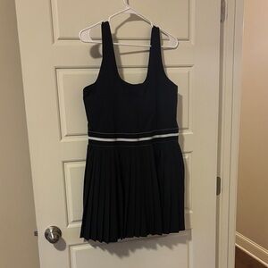 all in motion Black Pleated Tank Dress with White Waist Stripes